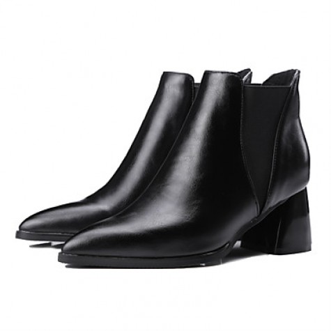 Women's Shoes PU Fall / Winter Heels / Bootie / Pointed Toe Boots Outdoor / Casual Chunky Heel Slip-on