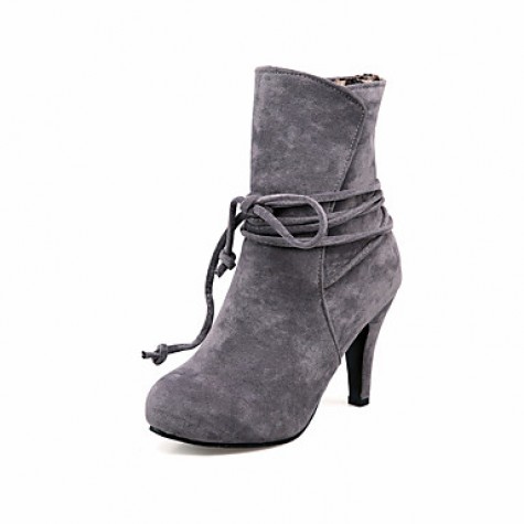 Women's Shoes Stiletto Heel Fashion Boots / Round Toe Boots Dress Black / Brown / Gray / Beige