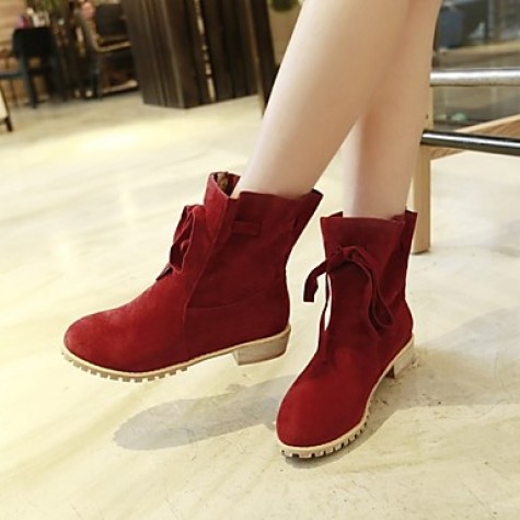 Women's Shoes Fleece Chunky Heel Fashion Boots/Round Toe Boots Dress/Casual Black/Red/Beige