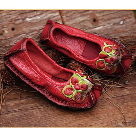 Women's Shoes Nappa Leather Spring/Summer/Fall/Moccasin Flats Casual Flat Heel Sparkling Glitter/Ruched Yellow / Red