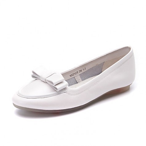 Women's Loafers & Slip-Ons Spring / Fall Comfort / Round Toe Cowhide Dress / Casual Flat Heel Bowknot shoe