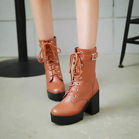 Women's Shoes Leatherette Chunky Heel Platform / Riding Boots Boots Outdoor / Office & Career / Casual